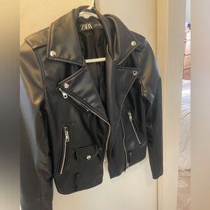 ZARA Faux Leather Moto Jacket – Black, Size XS